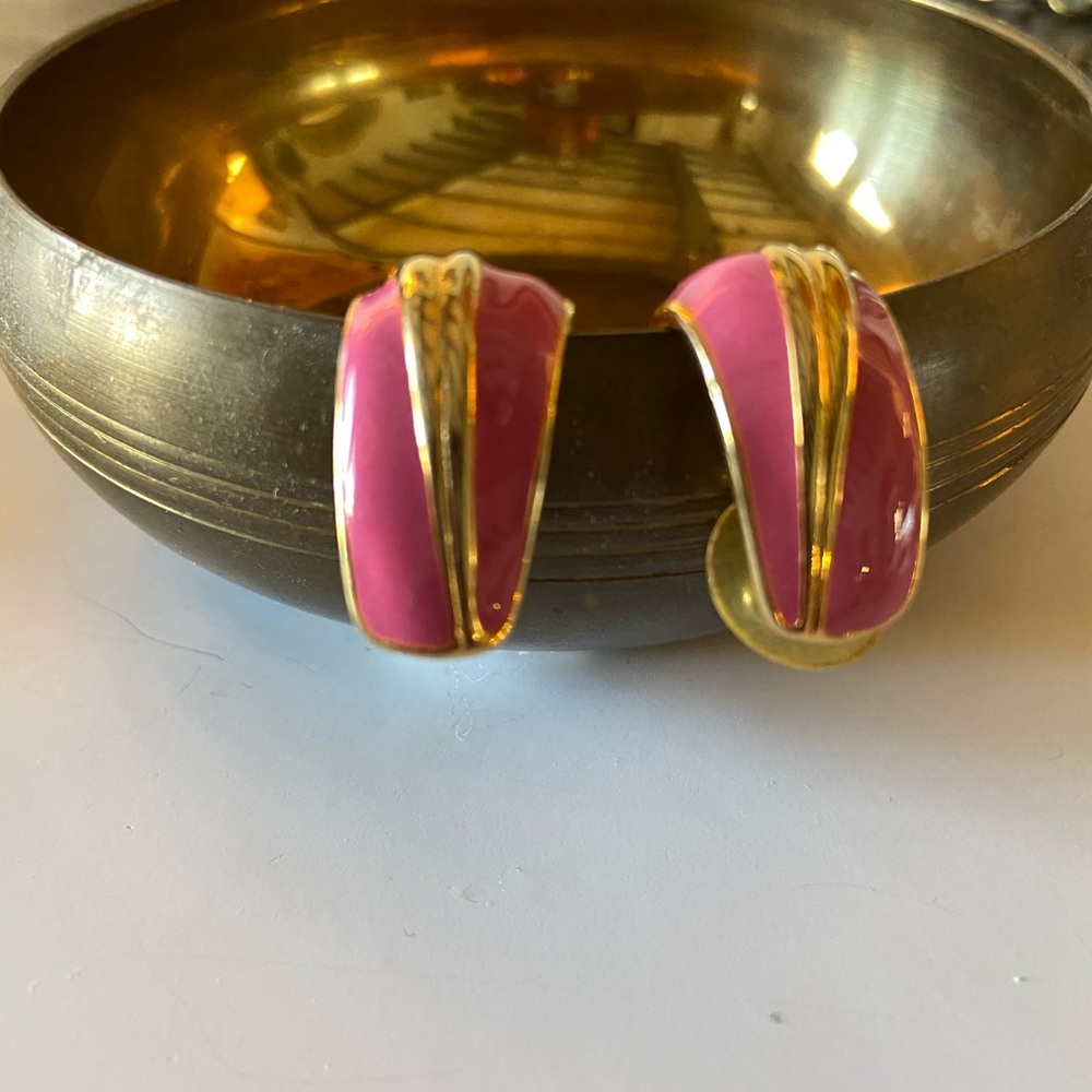 Pink and gold enamel earrings